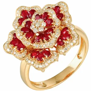 Gorgeous Pave Diamond Ruby Flower Cluster Ring