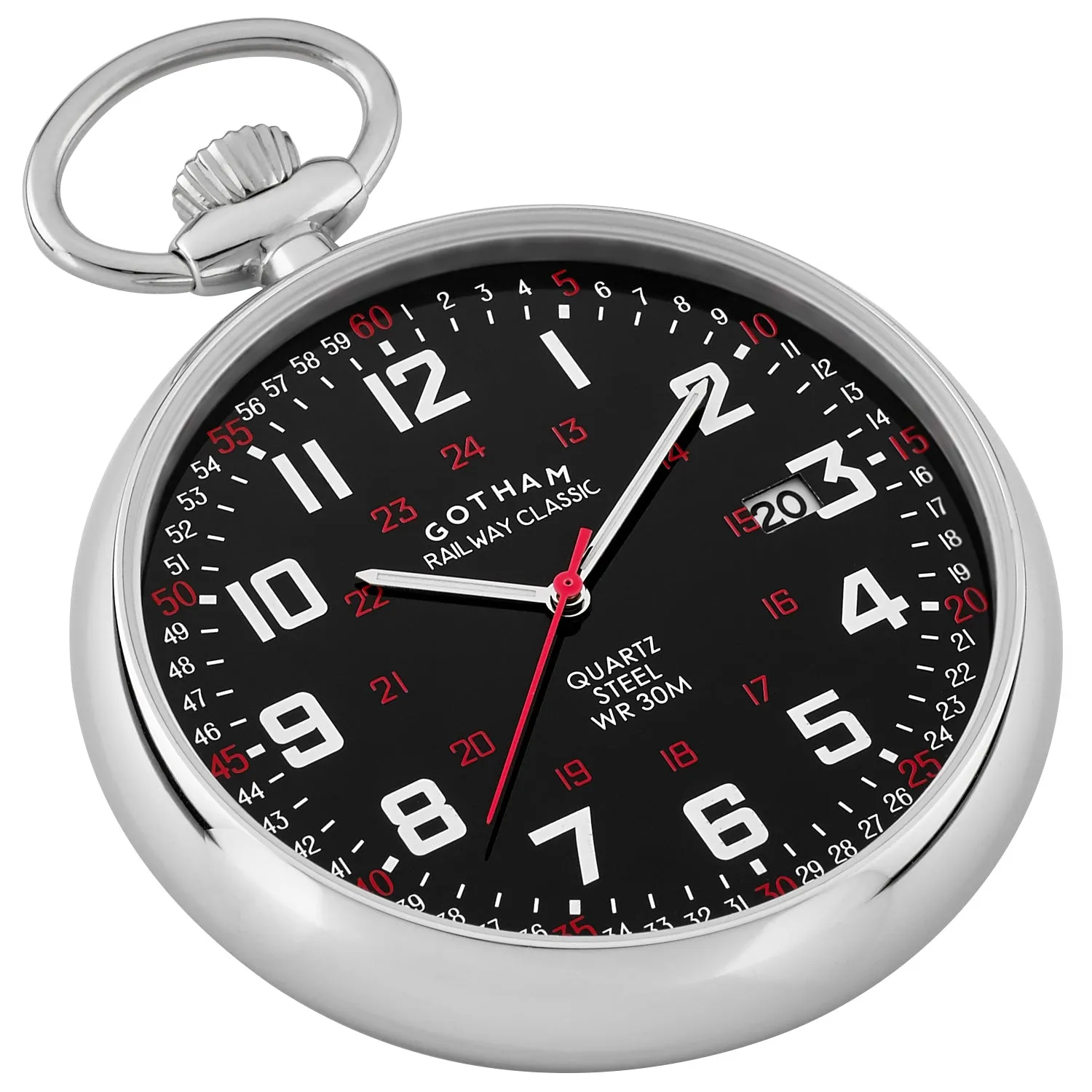Gotham Men's Stainless Steel 30M WR Analog Quartz Date Railroad Pocket Watch # GWC14105SB