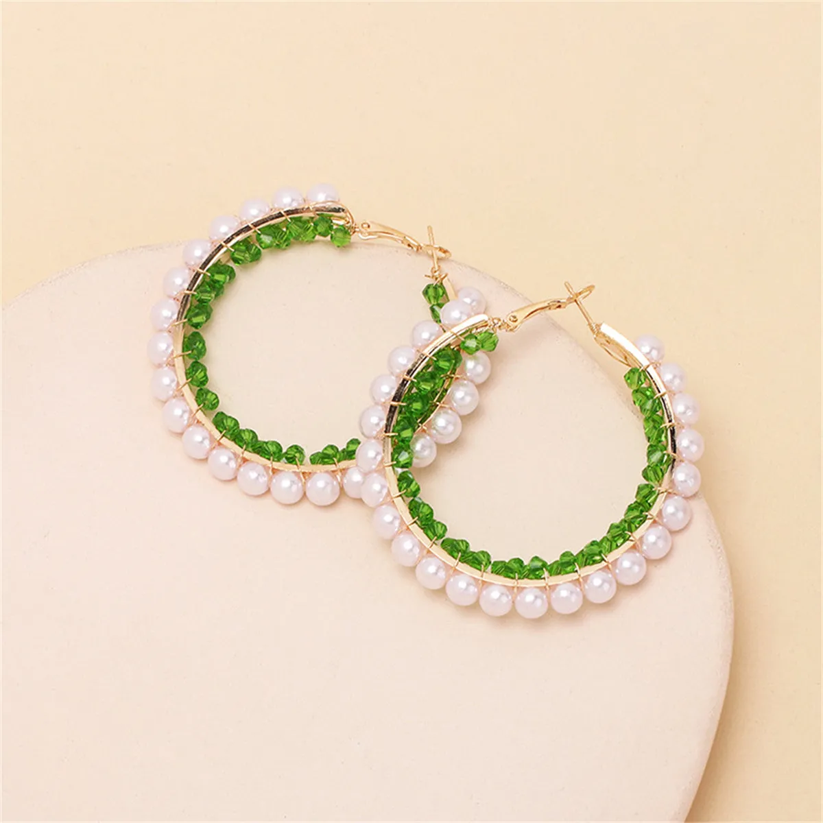 Green Acrylic & Pearl 18K Gold-Plated Hoop Earrings