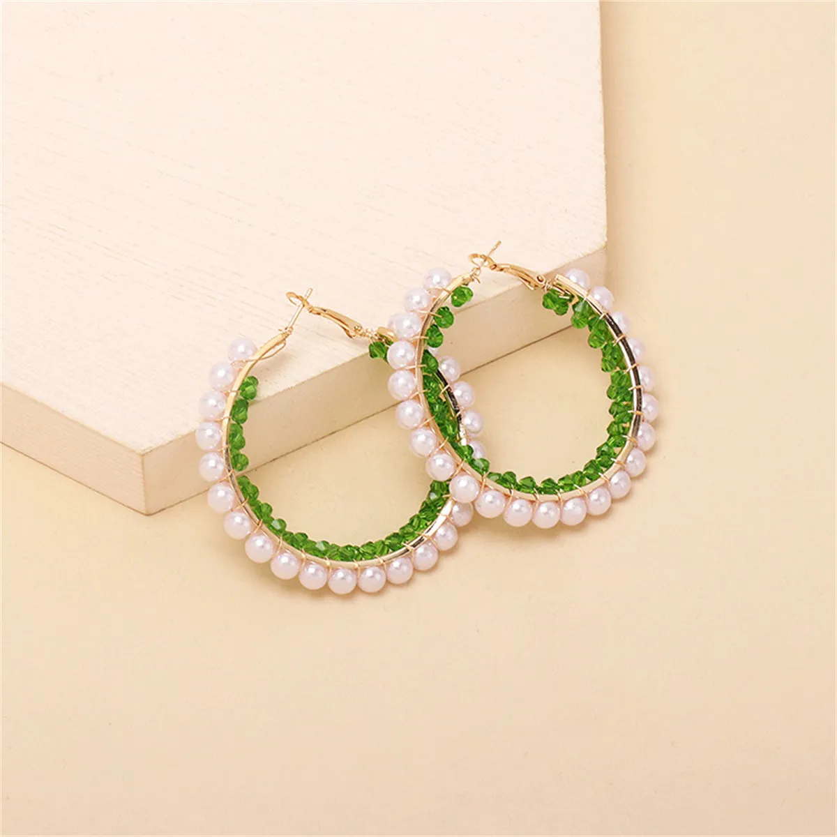 Green Acrylic & Pearl 18K Gold-Plated Hoop Earrings