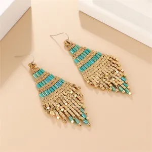 Green & 18K Gold-Plated Rhombus Tassel Drop Earrings