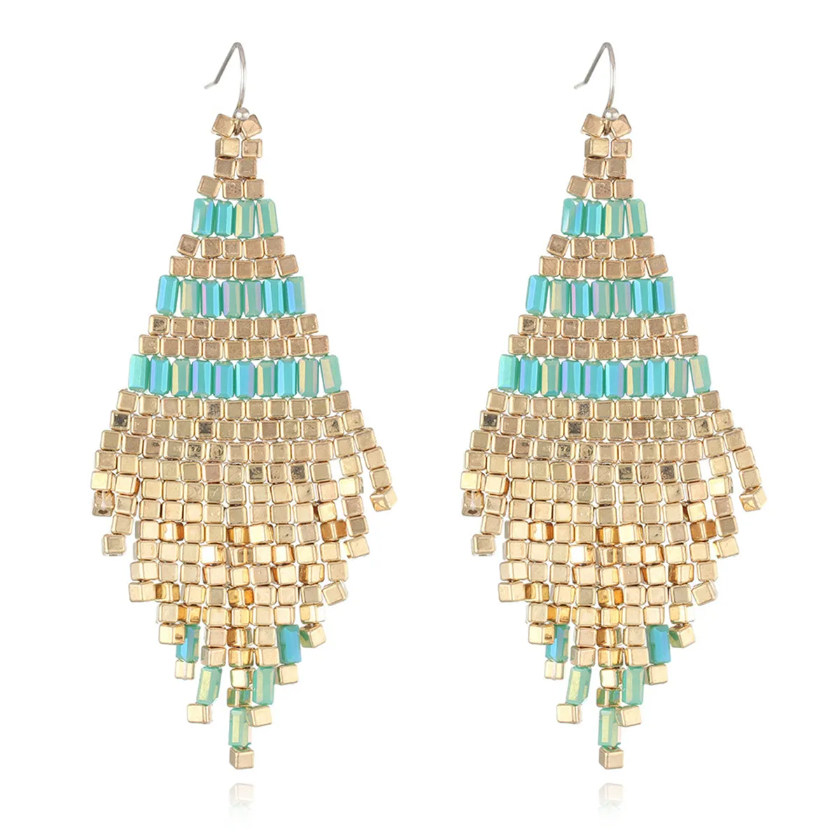 Green & 18K Gold-Plated Rhombus Tassel Drop Earrings