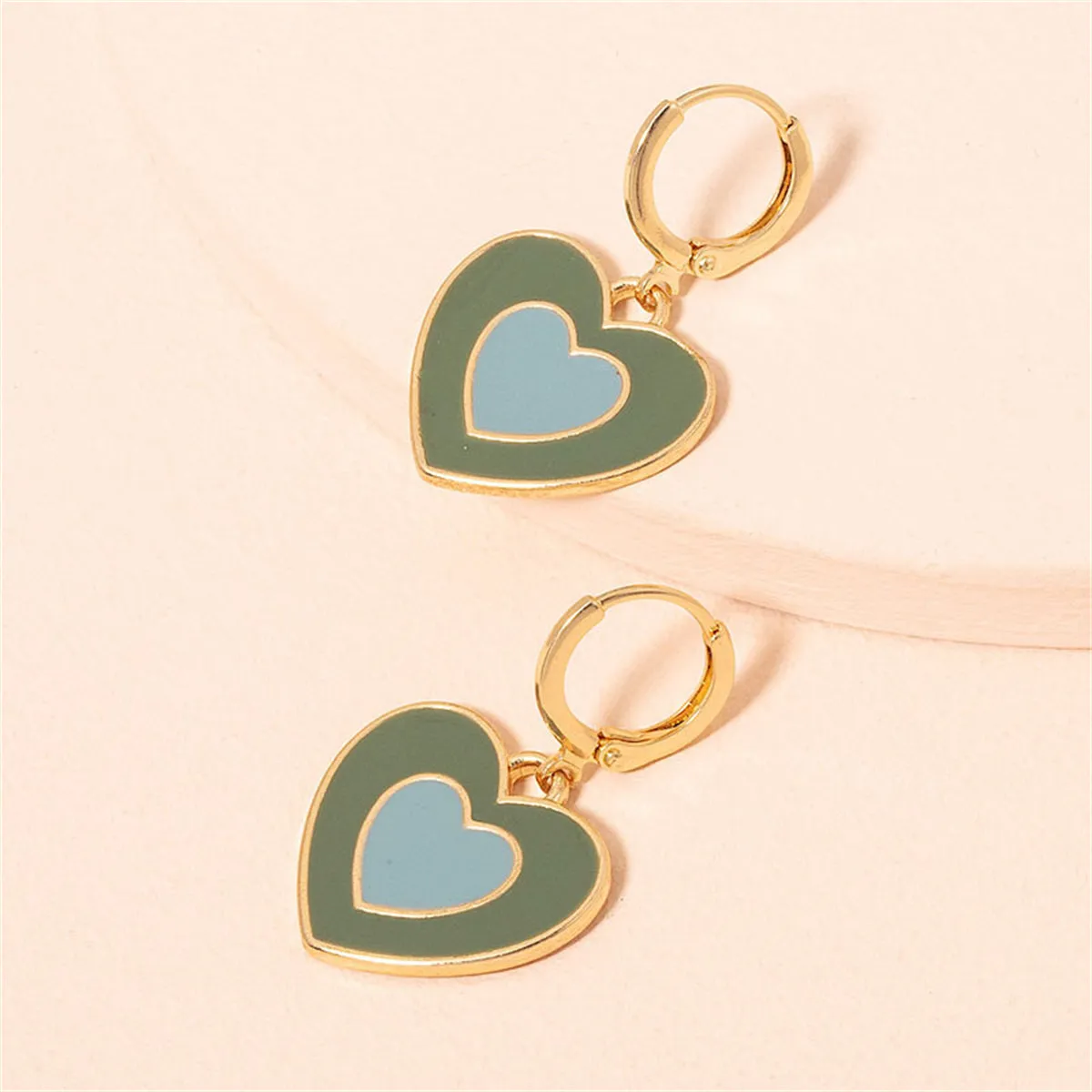 Green & Blue Enamel 18K Gold-Plated Heart Drop Earrings