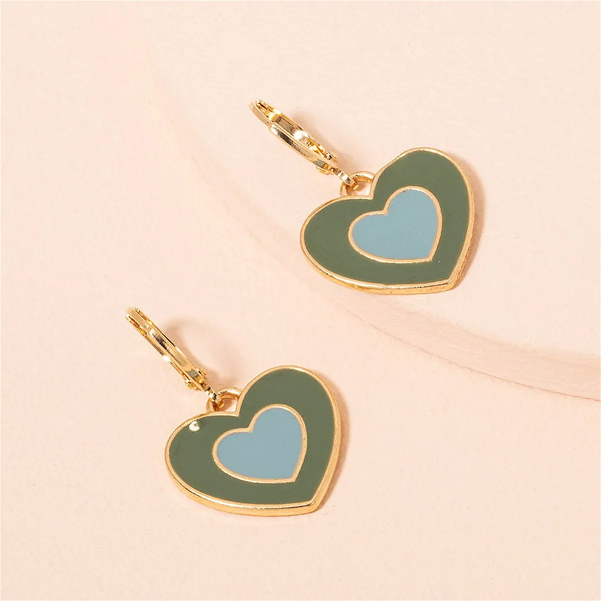 Green & Blue Enamel 18K Gold-Plated Heart Drop Earrings