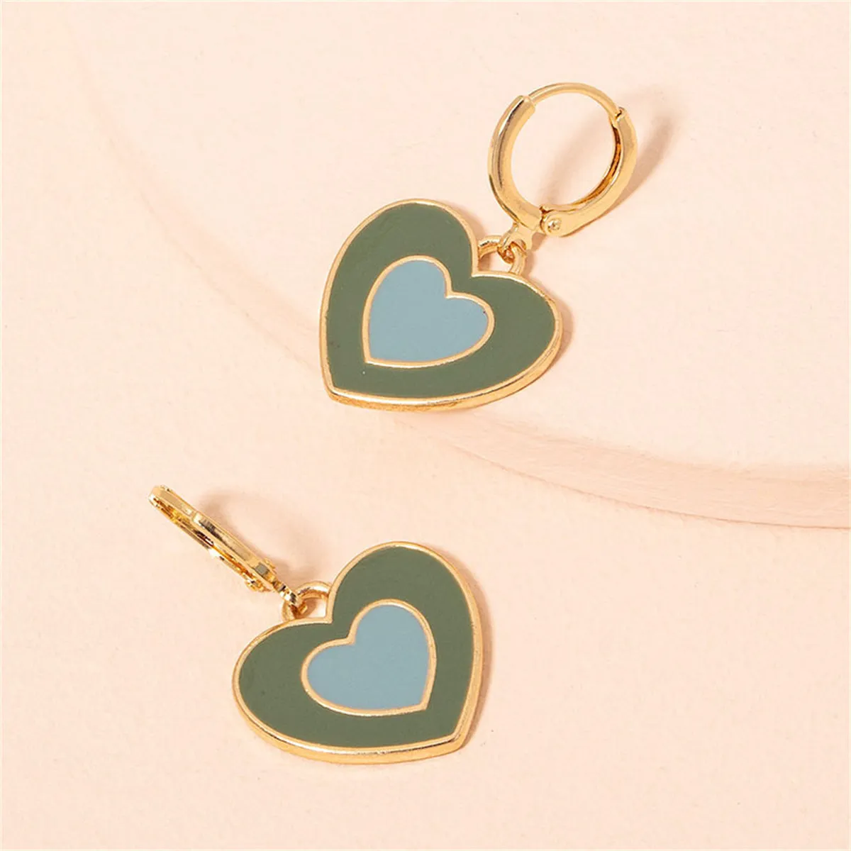 Green & Blue Enamel 18K Gold-Plated Heart Drop Earrings