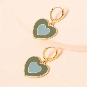 Green & Blue Enamel 18K Gold-Plated Heart Drop Earrings