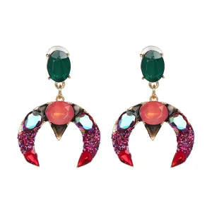 Green & Pink Crystal 18K Gold-Plated Moon Drop Earrings