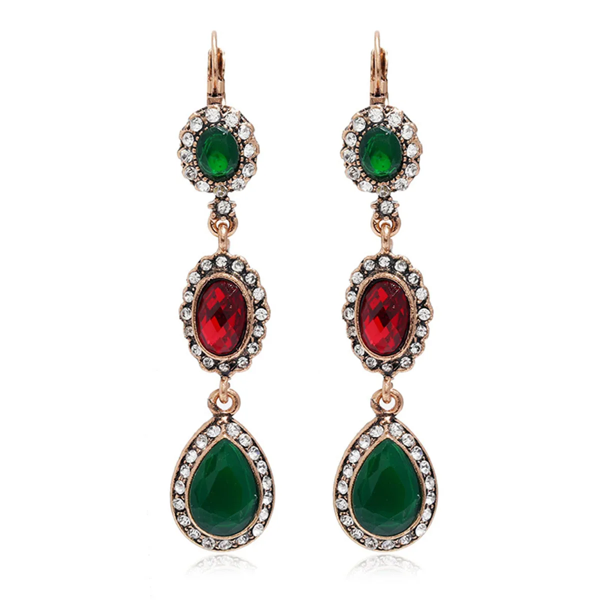 Green & Red Crystal & Cubic Zirconia Drop Earrings