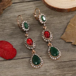 Green & Red Crystal & Cubic Zirconia Drop Earrings