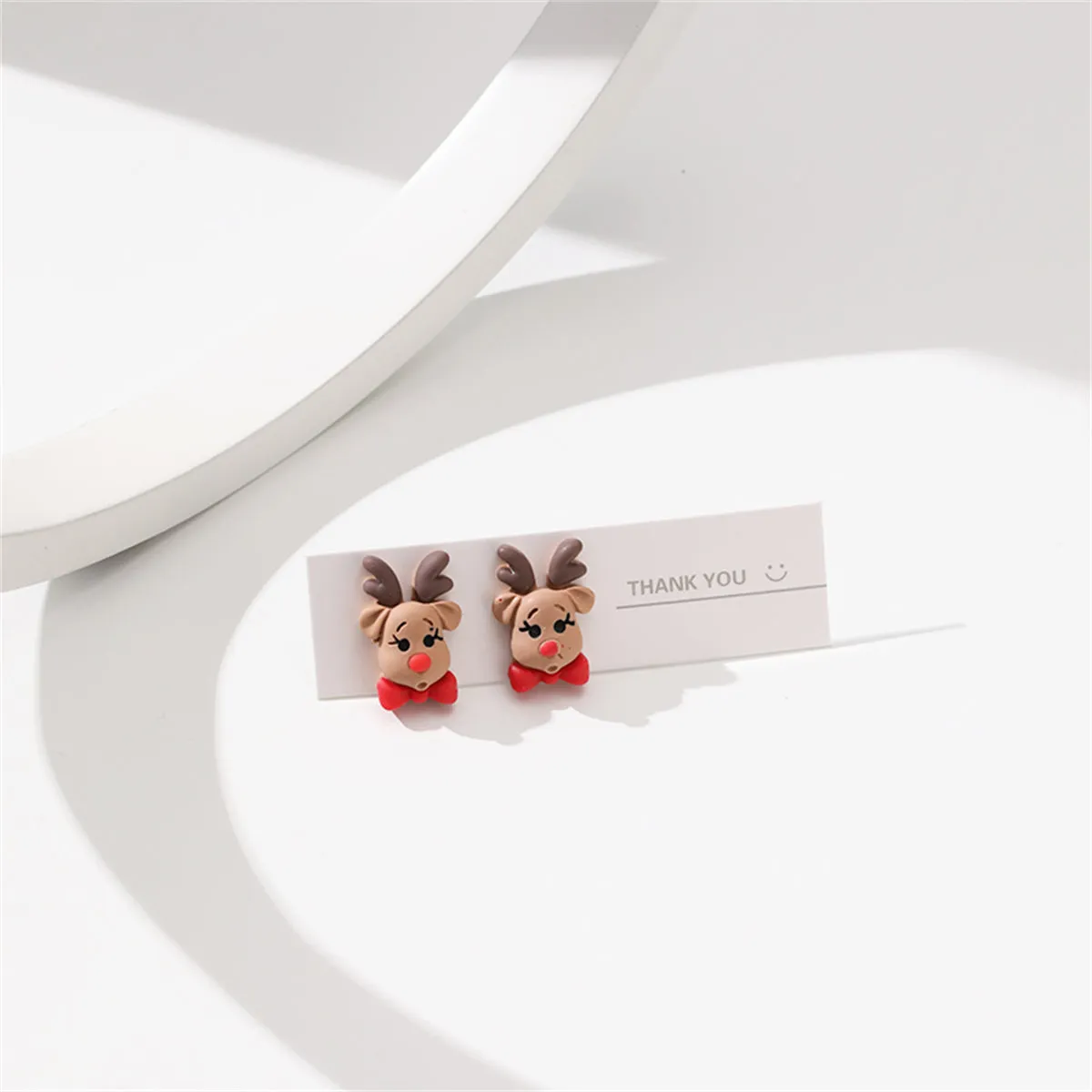 Green & Red Resin Silver-Plated Reindeer Bow Stud Earrings