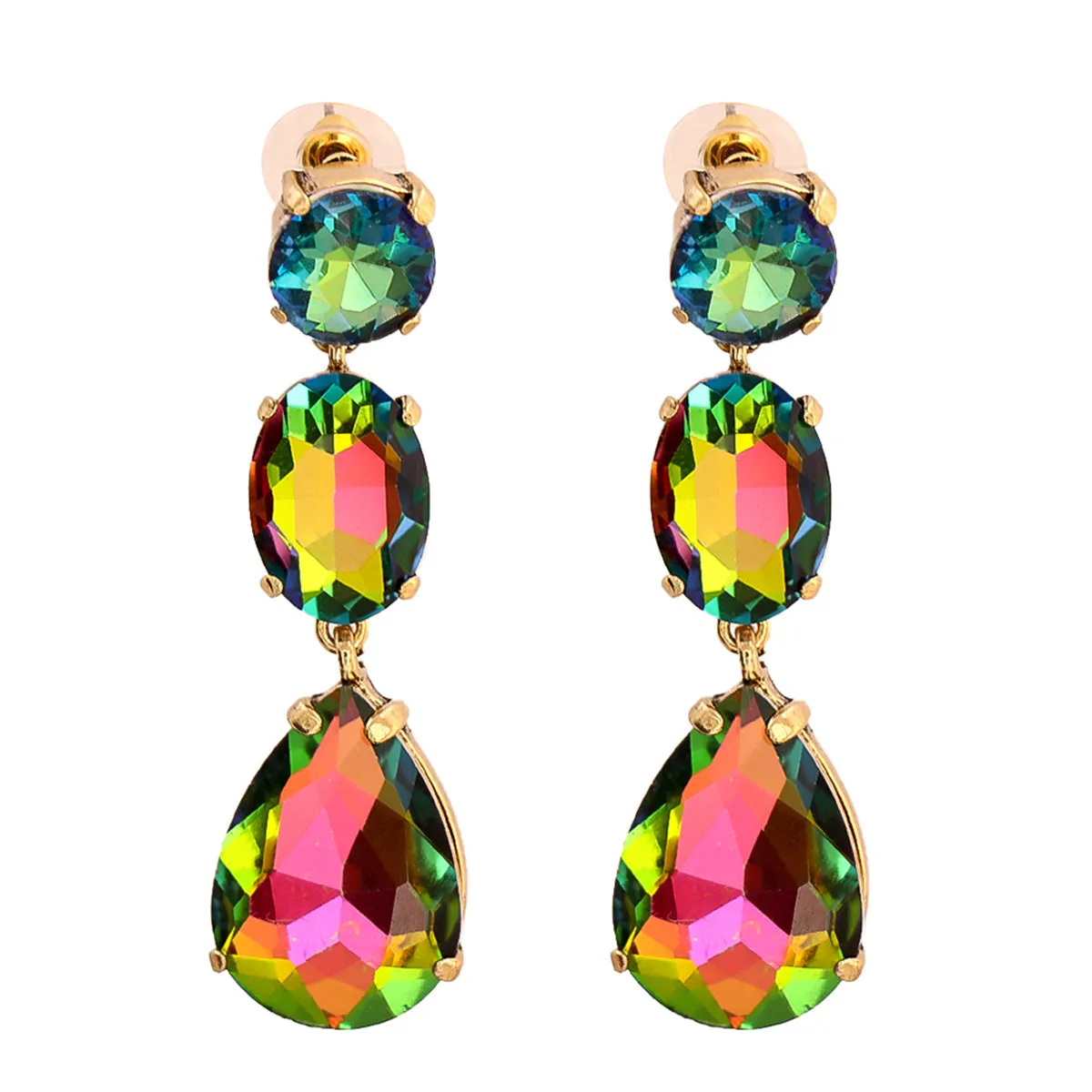 Green Crystal & 18K Gold-Plated Drop Earrings