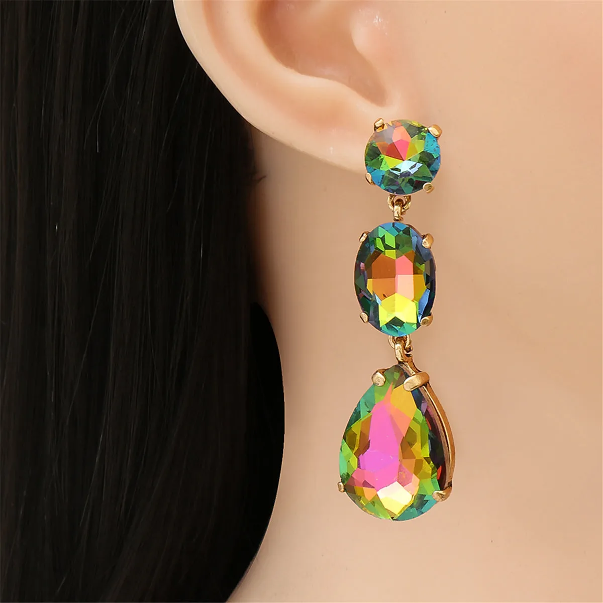 Green Crystal & 18K Gold-Plated Drop Earrings