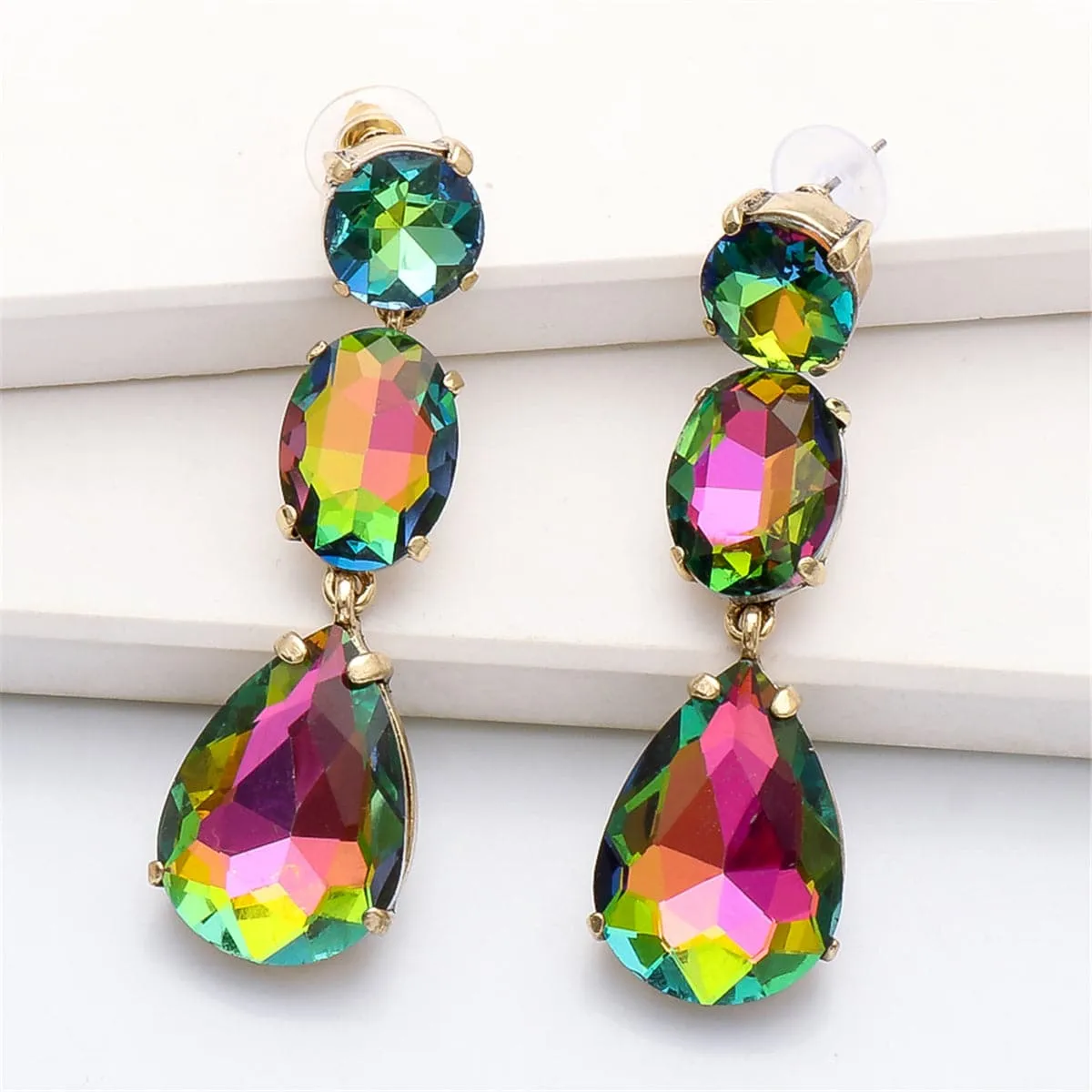 Green Crystal & 18K Gold-Plated Drop Earrings