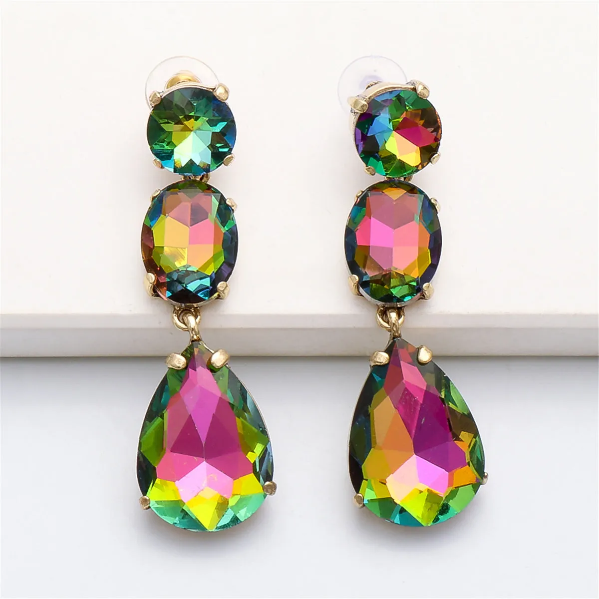 Green Crystal & 18K Gold-Plated Drop Earrings