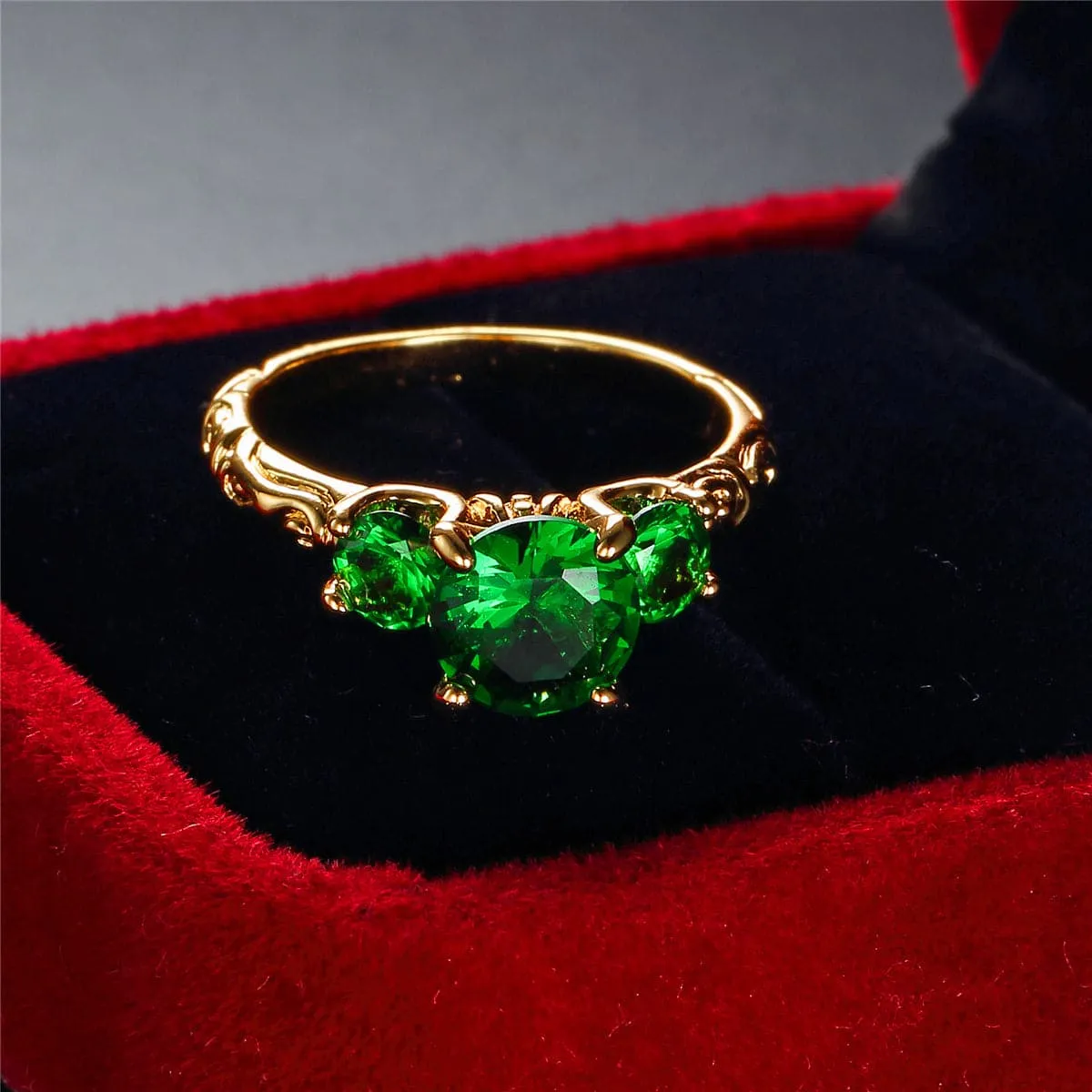 Green Crystal & 18K Gold-Plated Ring