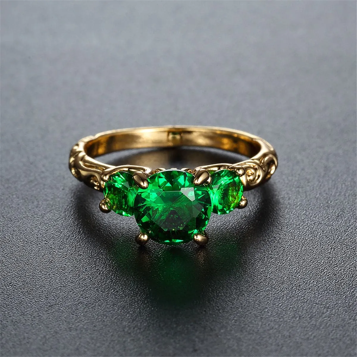 Green Crystal & 18K Gold-Plated Ring