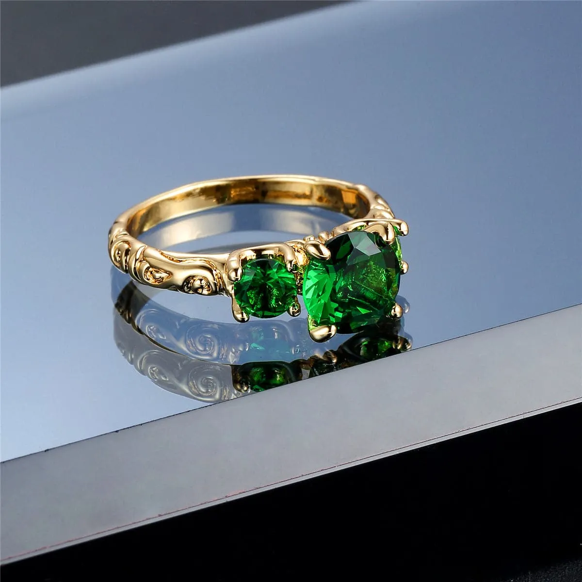 Green Crystal & 18K Gold-Plated Ring