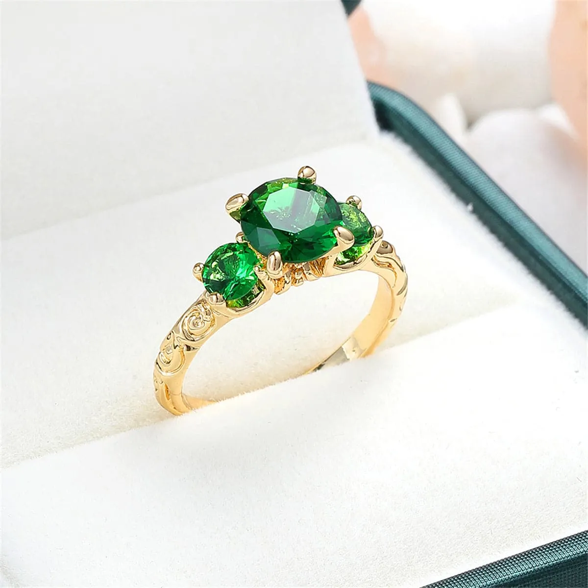 Green Crystal & 18K Gold-Plated Ring