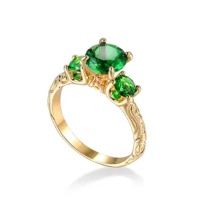 Green Crystal & 18K Gold-Plated Ring