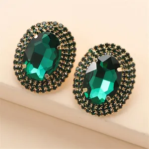 Green Crystal & Cubic Zirconia Oval Halo Stud Earrings