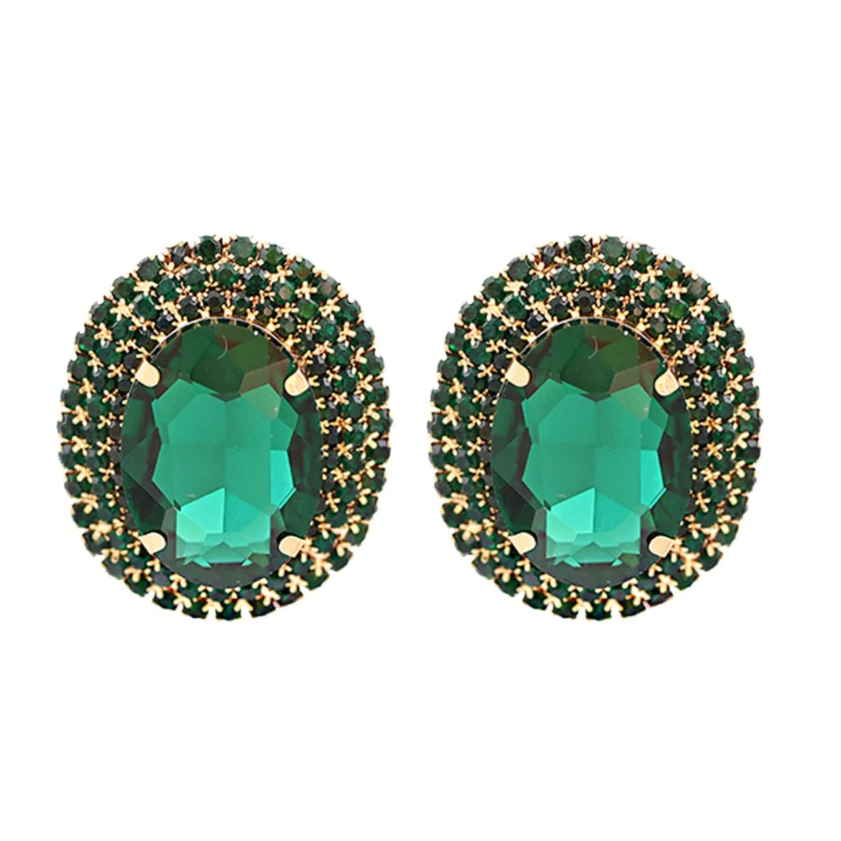 Green Crystal & Cubic Zirconia Oval Halo Stud Earrings