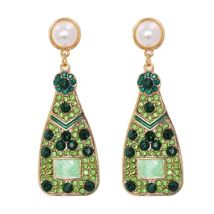 Green Cubic Zirconia & Pearl 18K Gold-Plated Sparkling Champagne Drop Earrings