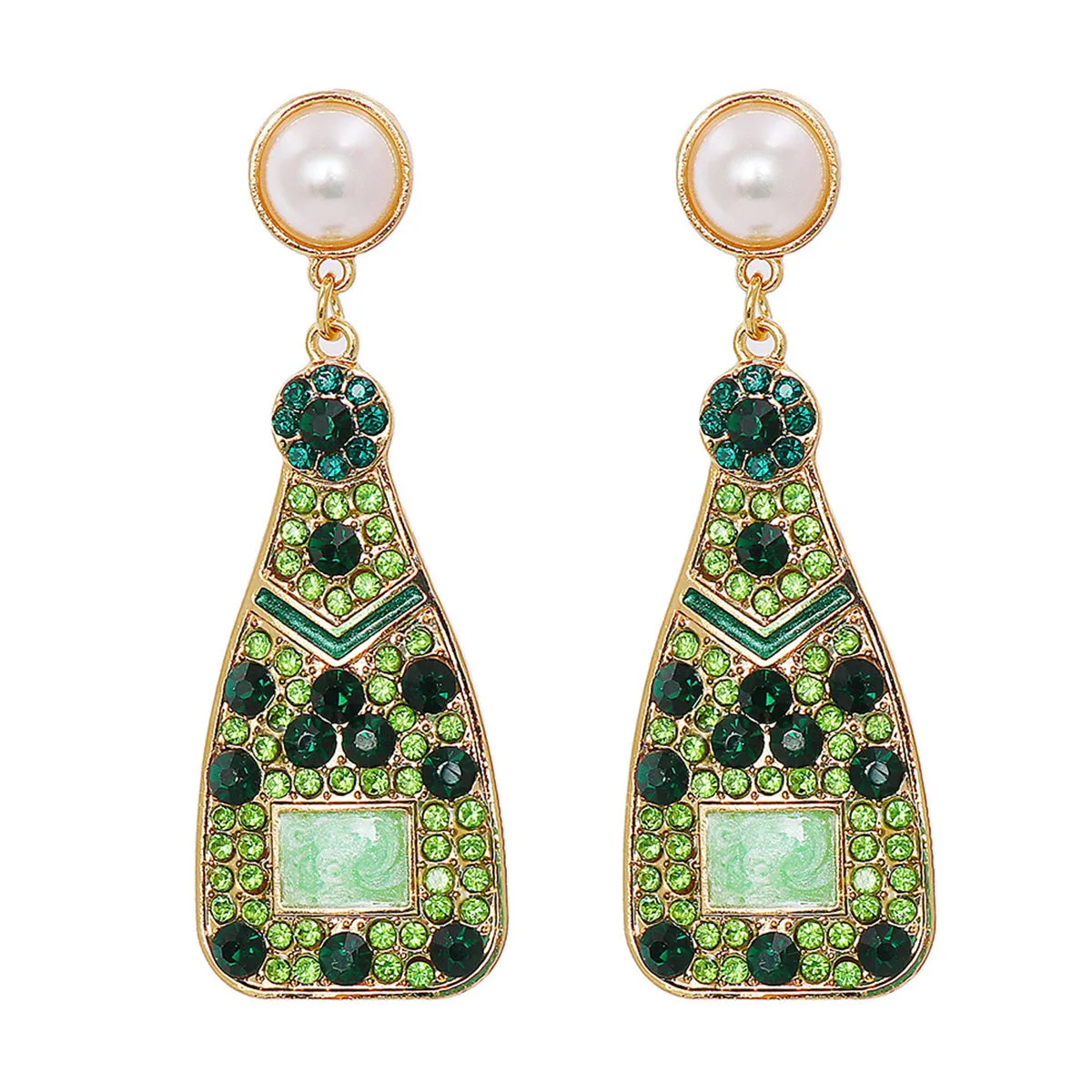 Green Cubic Zirconia & Pearl 18K Gold-Plated Sparkling Champagne Drop Earrings