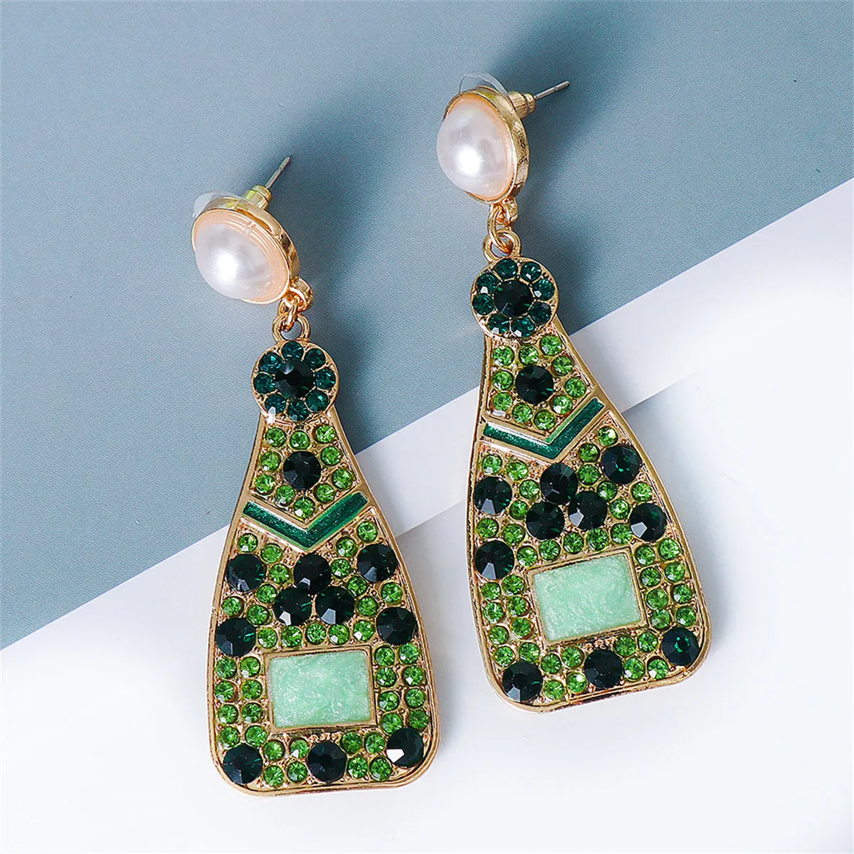 Green Cubic Zirconia & Pearl 18K Gold-Plated Sparkling Champagne Drop Earrings