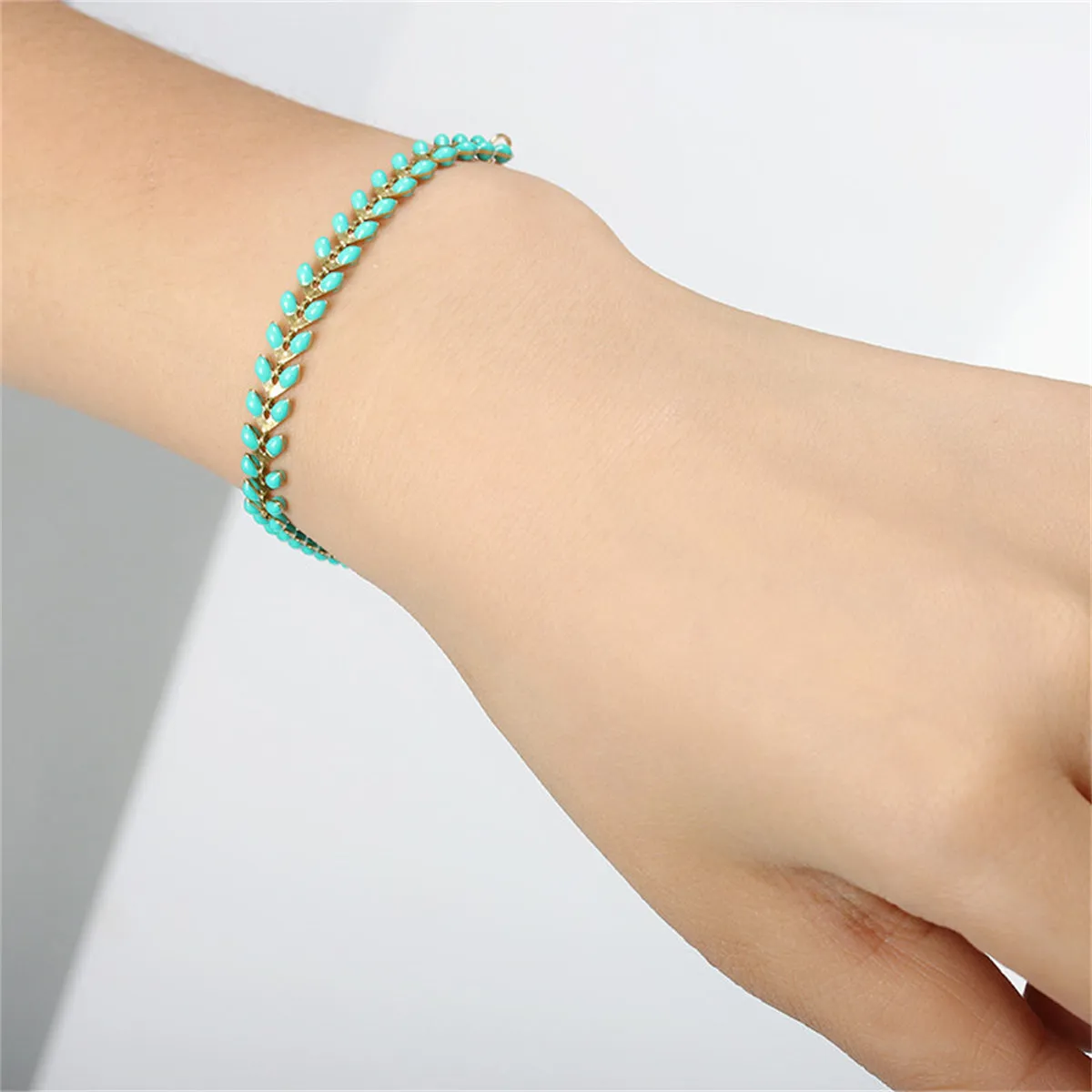 Green Enamel & 18K Gold-Plated Wheat-Chain Bracelet