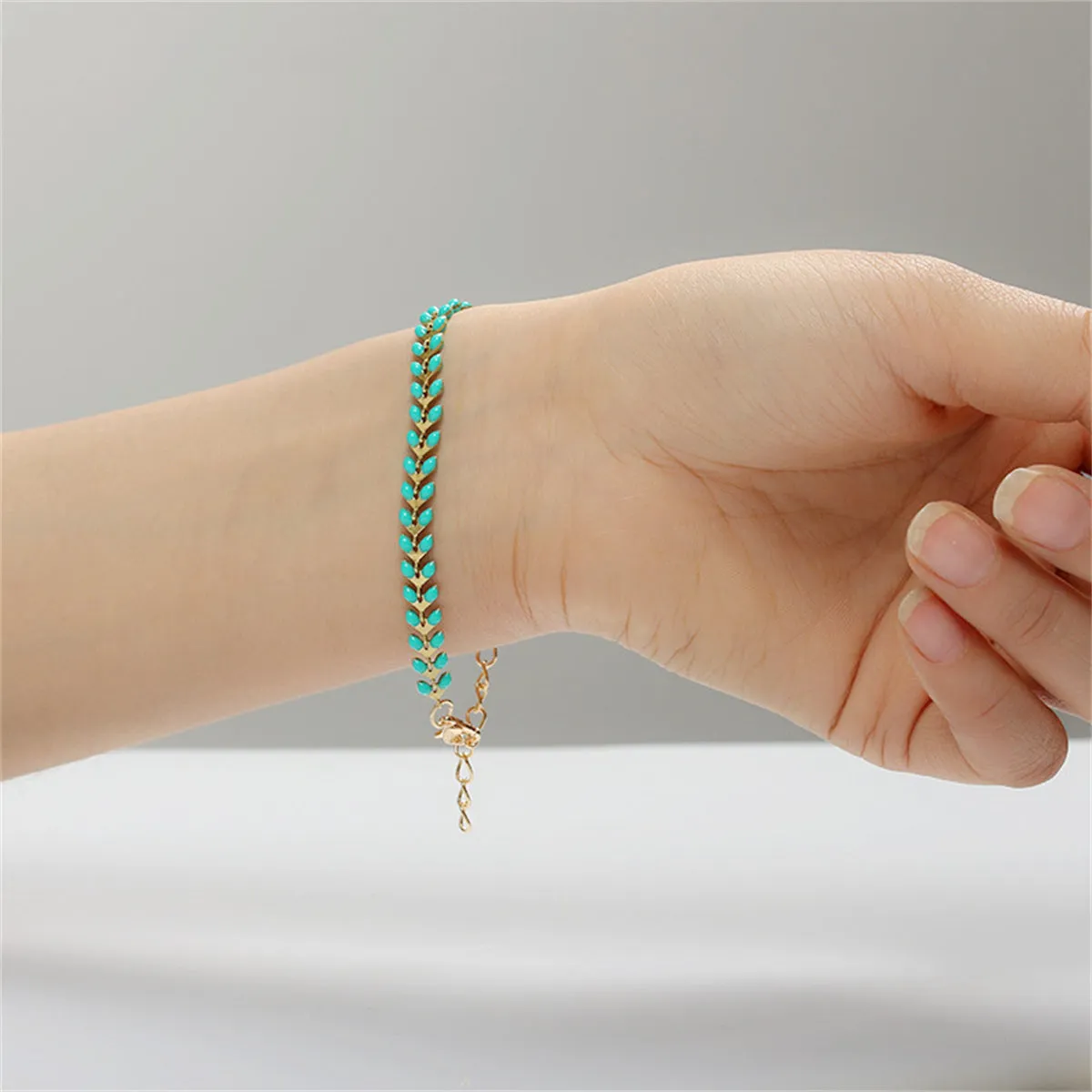 Green Enamel & 18K Gold-Plated Wheat-Chain Bracelet