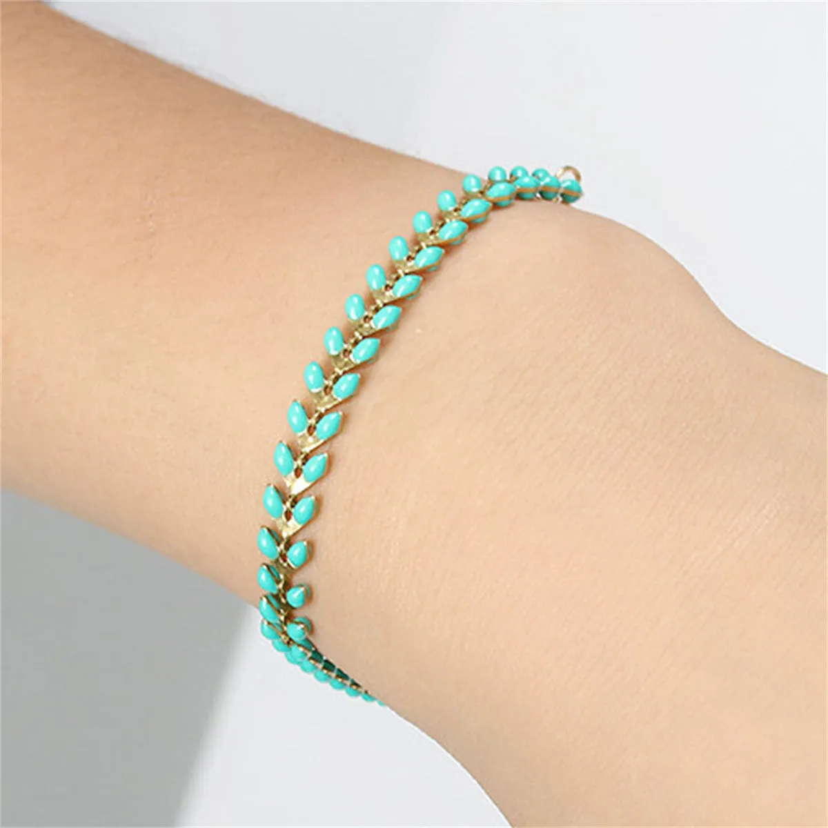 Green Enamel & 18K Gold-Plated Wheat-Chain Bracelet