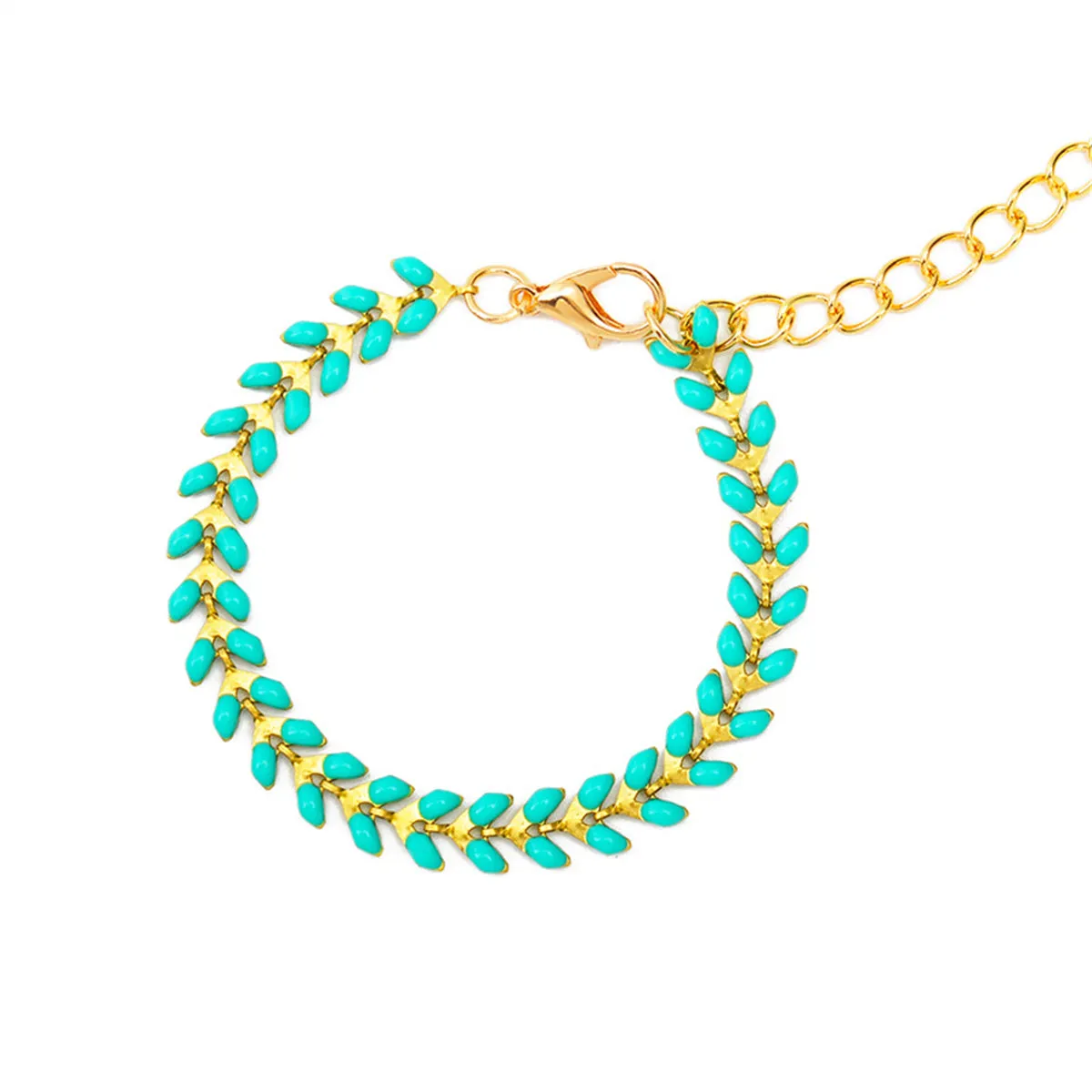 Green Enamel & 18K Gold-Plated Wheat-Chain Bracelet