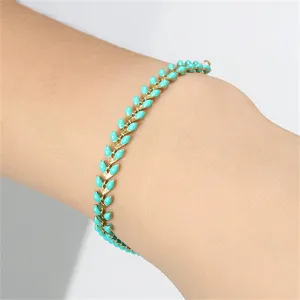 Green Enamel & 18K Gold-Plated Wheat-Chain Bracelet