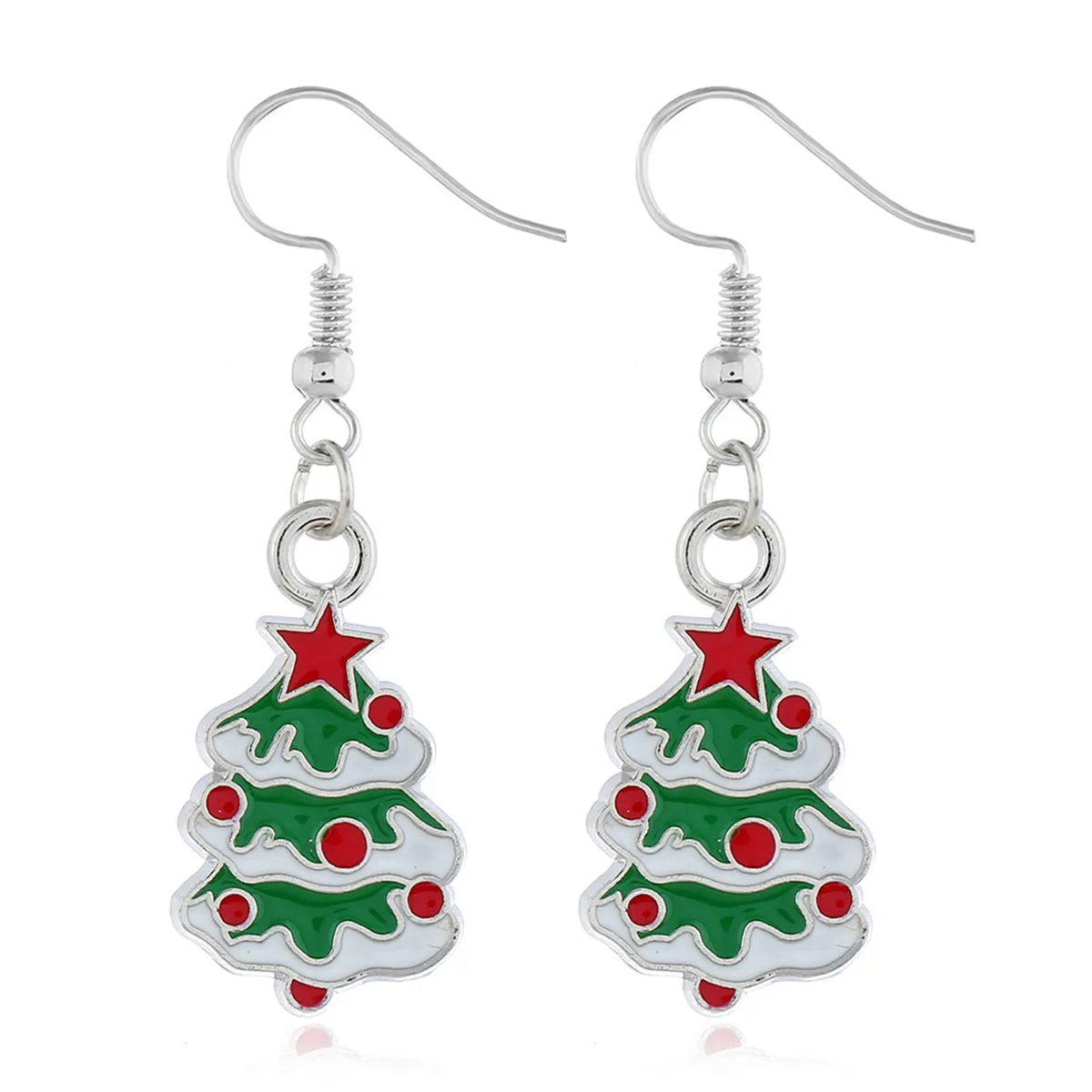 Green Enamel & Silver-Plated Christmas Tree Drop Earrings