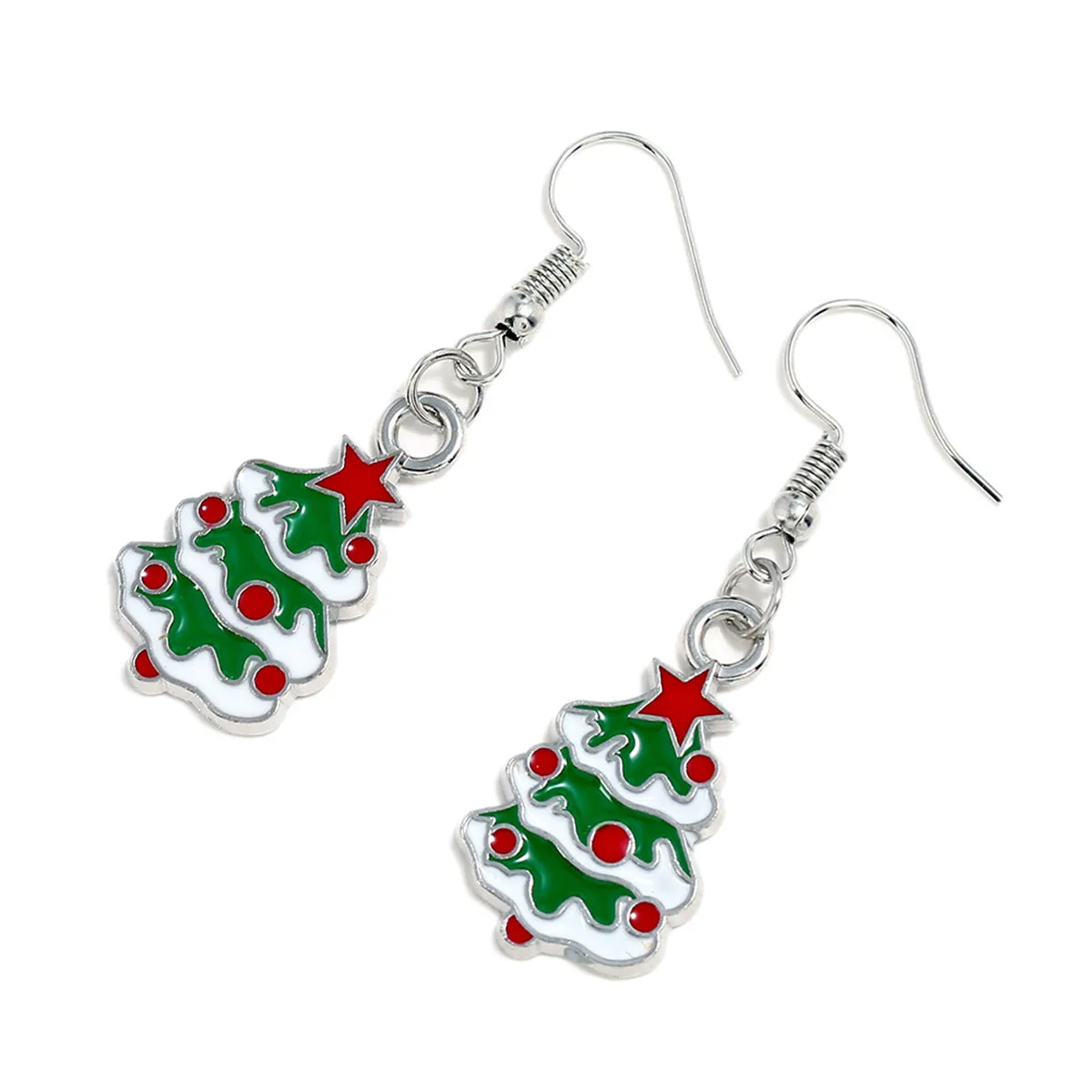Green Enamel & Silver-Plated Christmas Tree Drop Earrings