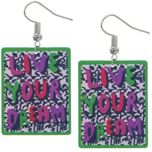 Green Live Your Dream Wooden Earrings
