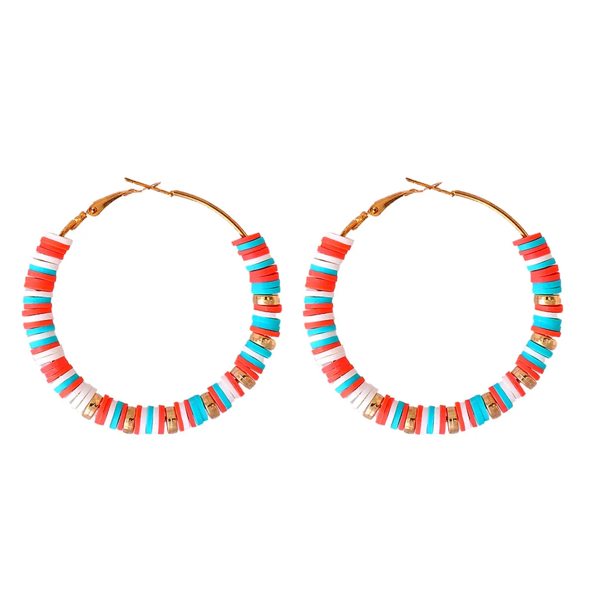 Green Polymer Clay & 18K Gold-Plated Beads Hoop Earrings