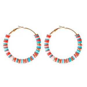 Green Polymer Clay & 18K Gold-Plated Beads Hoop Earrings
