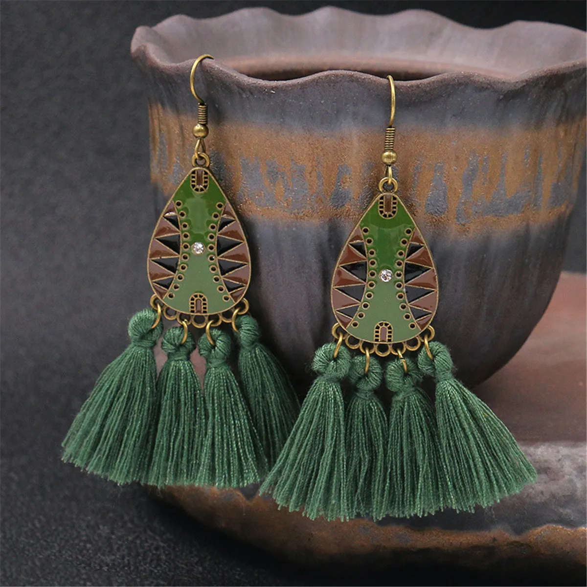 Green Polyster & Cubic Zirconia 18K Gold-Plated Drop Earrings