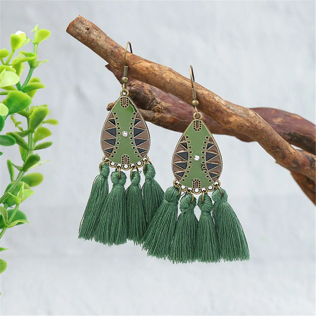 Green Polyster & Cubic Zirconia 18K Gold-Plated Drop Earrings