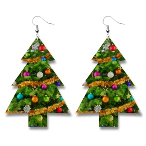 Green Polystyrene & Silver-Plated Decorated Tree Drop Earrings