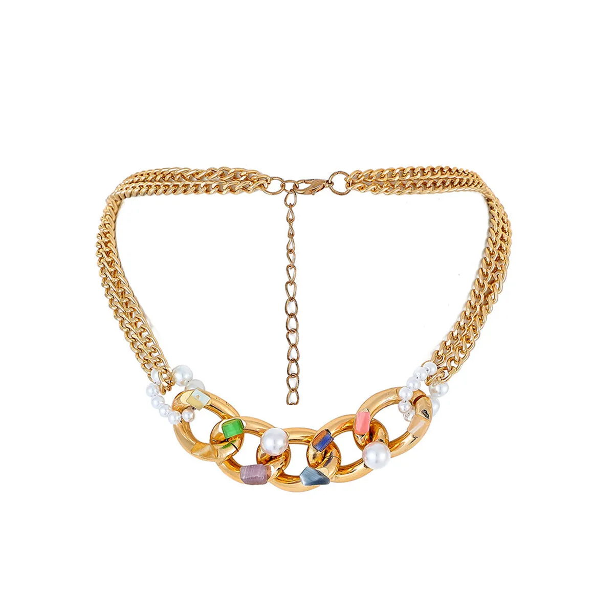 Green Resin & Pearl 18K Gold-Plated Curb Chain Choker Necklace