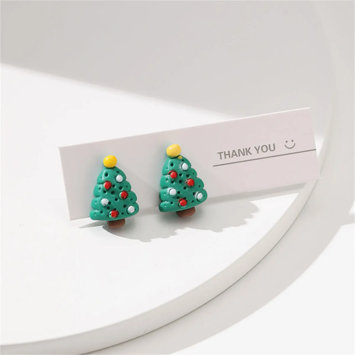 Green Resin & Silver-Plated Christmas Tree Stud Earrings