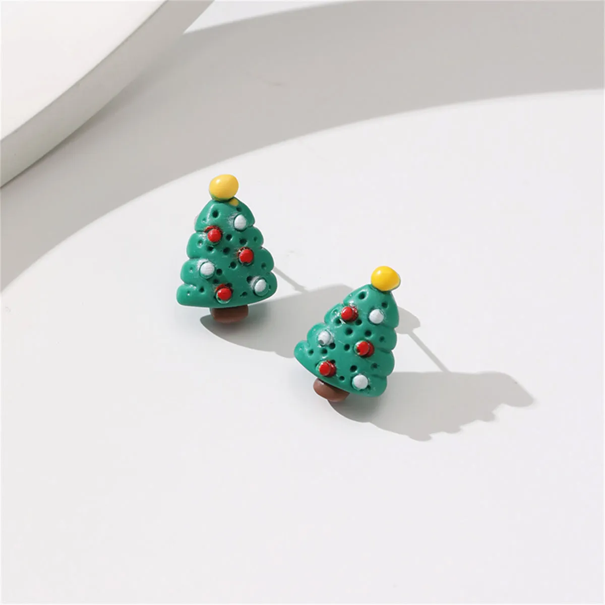 Green Resin & Silver-Plated Christmas Tree Stud Earrings