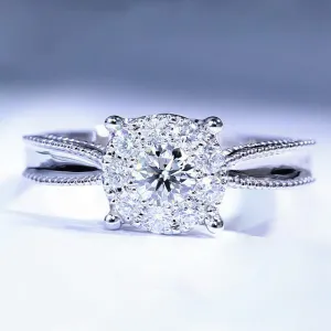 Halo GIA Diamond Cluster Engagement Ring