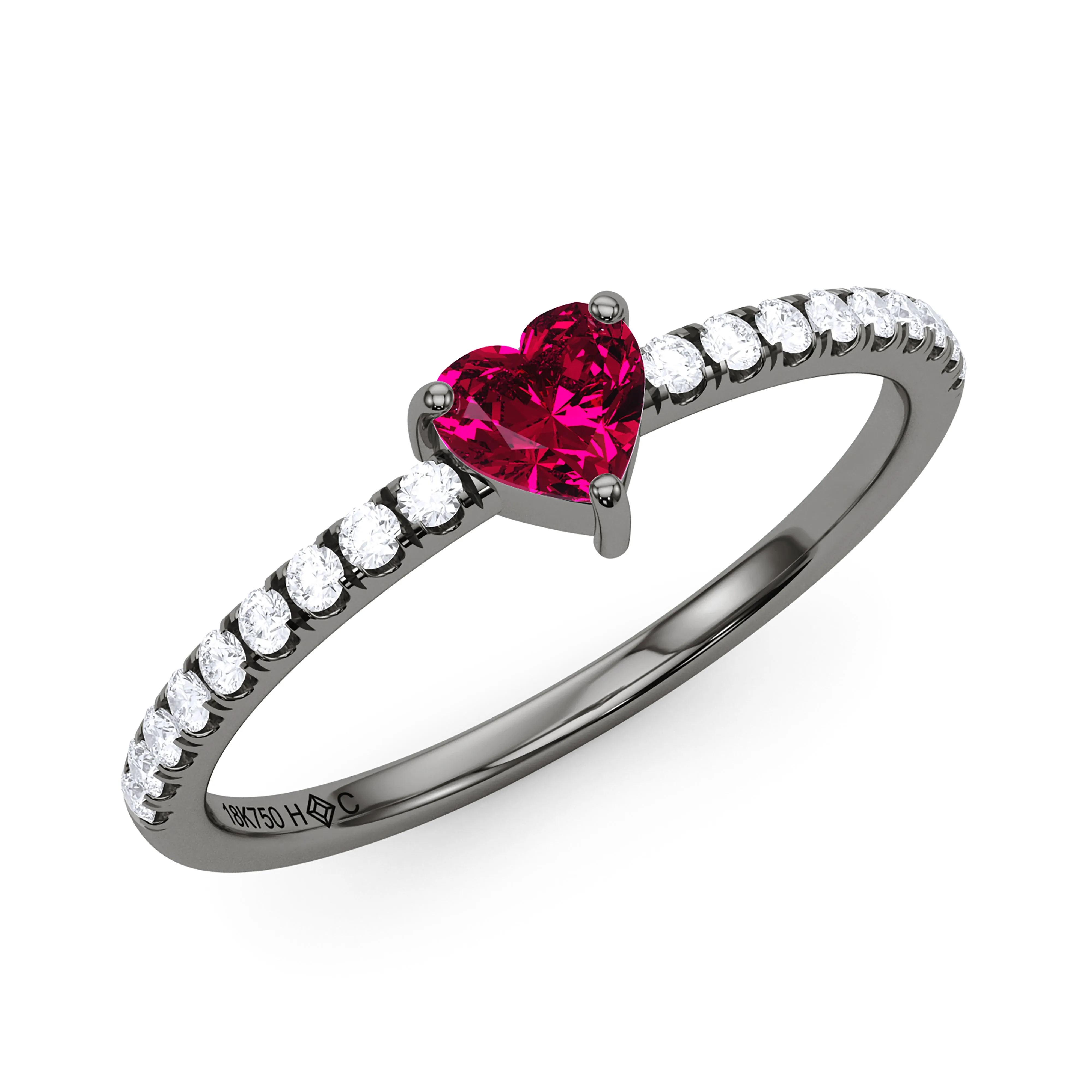 Heart Birthstone and Pave Lab Grown Diamond Ring