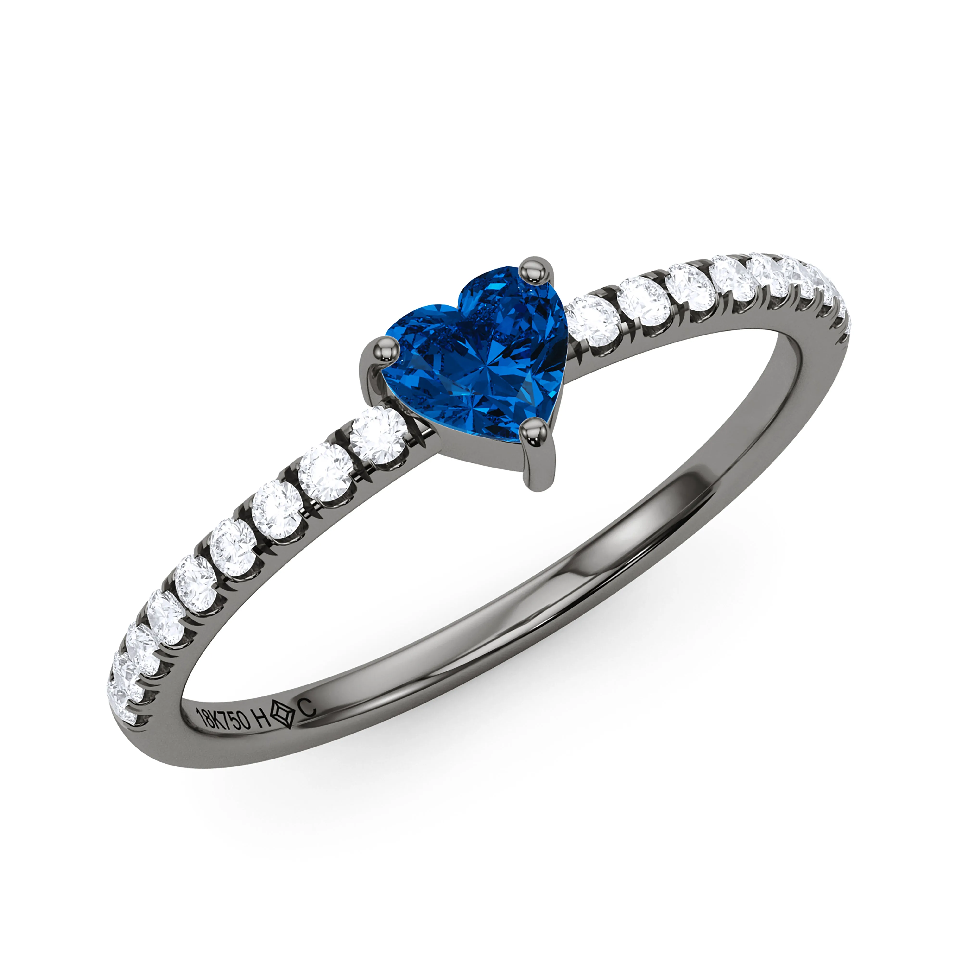 Heart Birthstone and Pave Lab Grown Diamond Ring