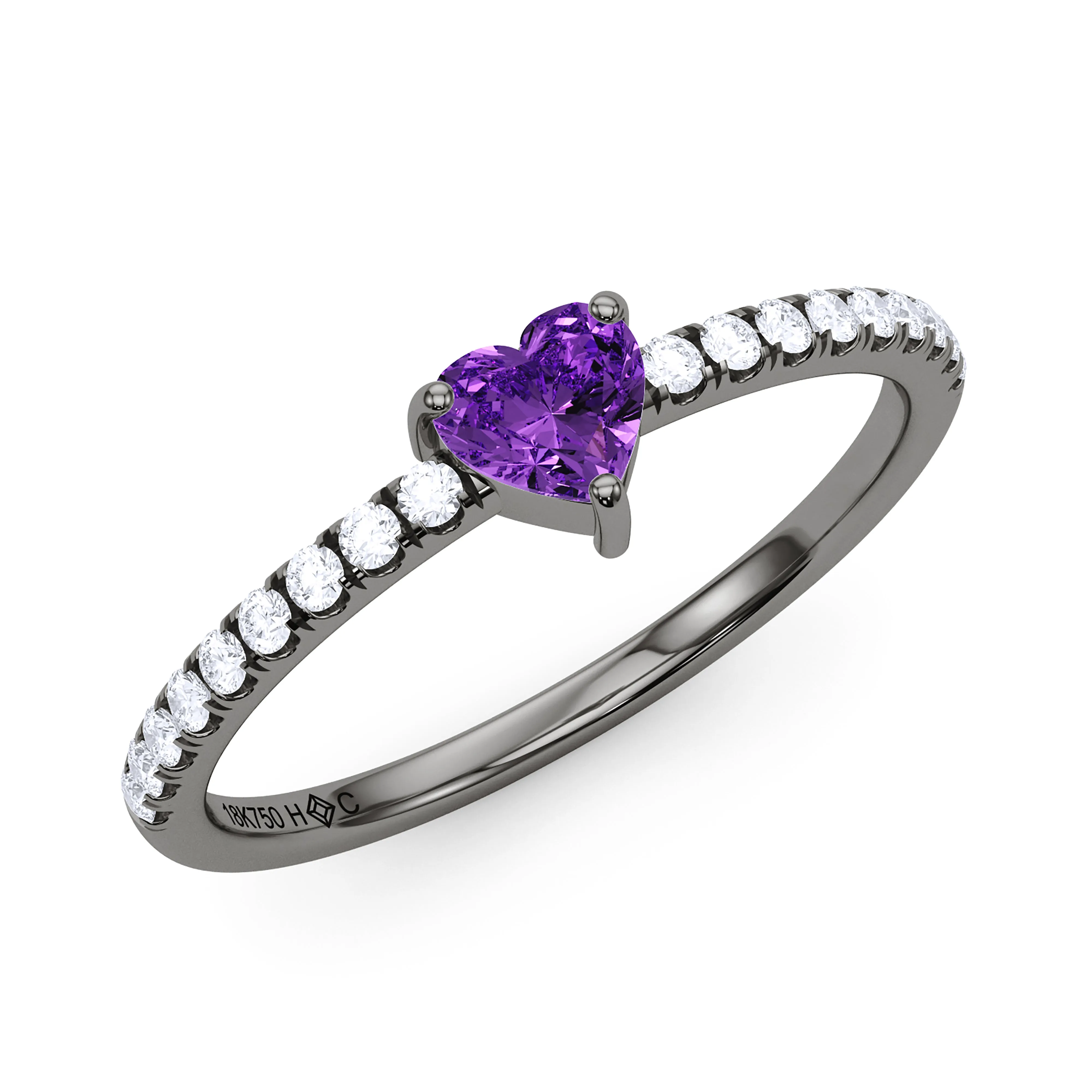 Heart Birthstone and Pave Lab Grown Diamond Ring
