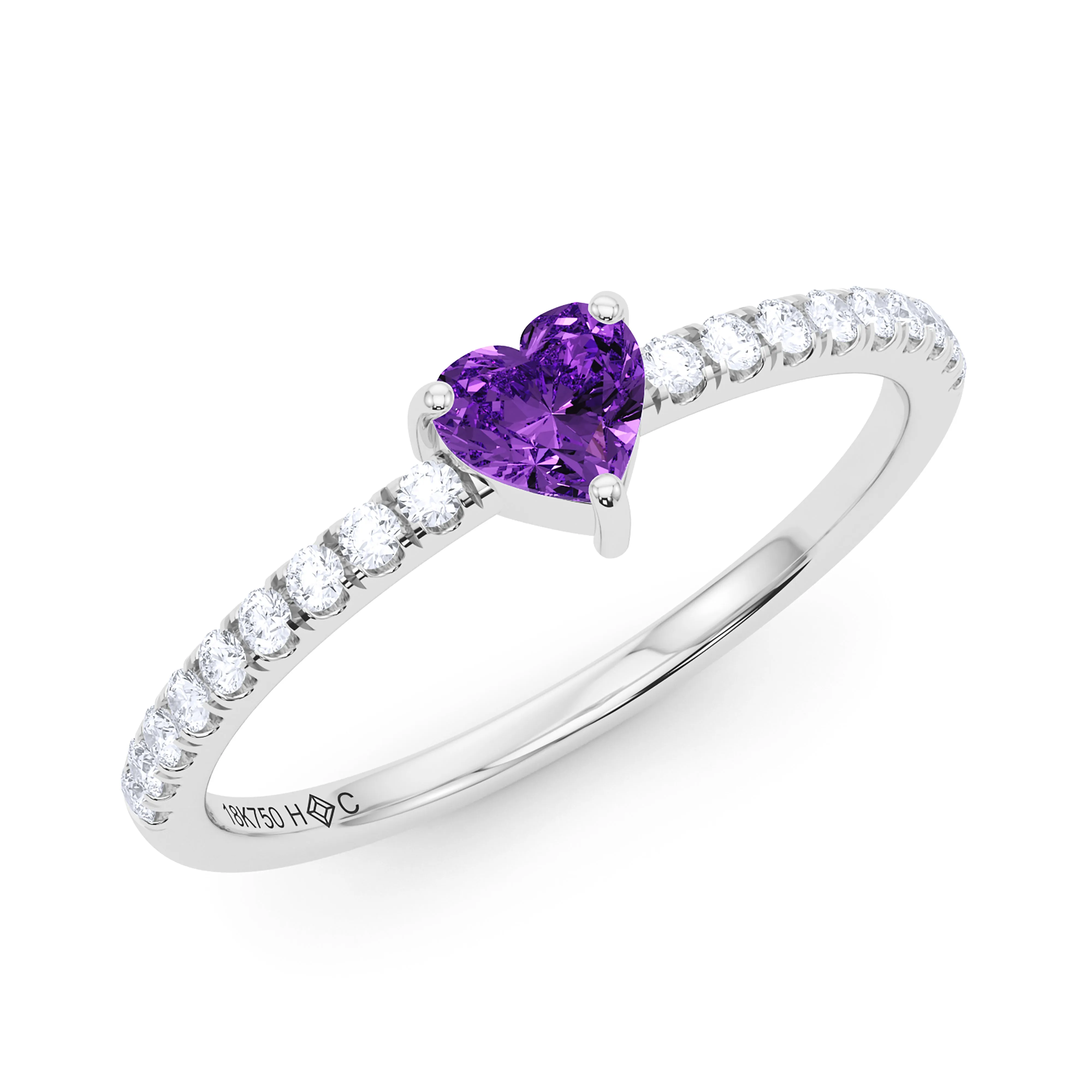 Heart Birthstone and Pave Lab Grown Diamond Ring