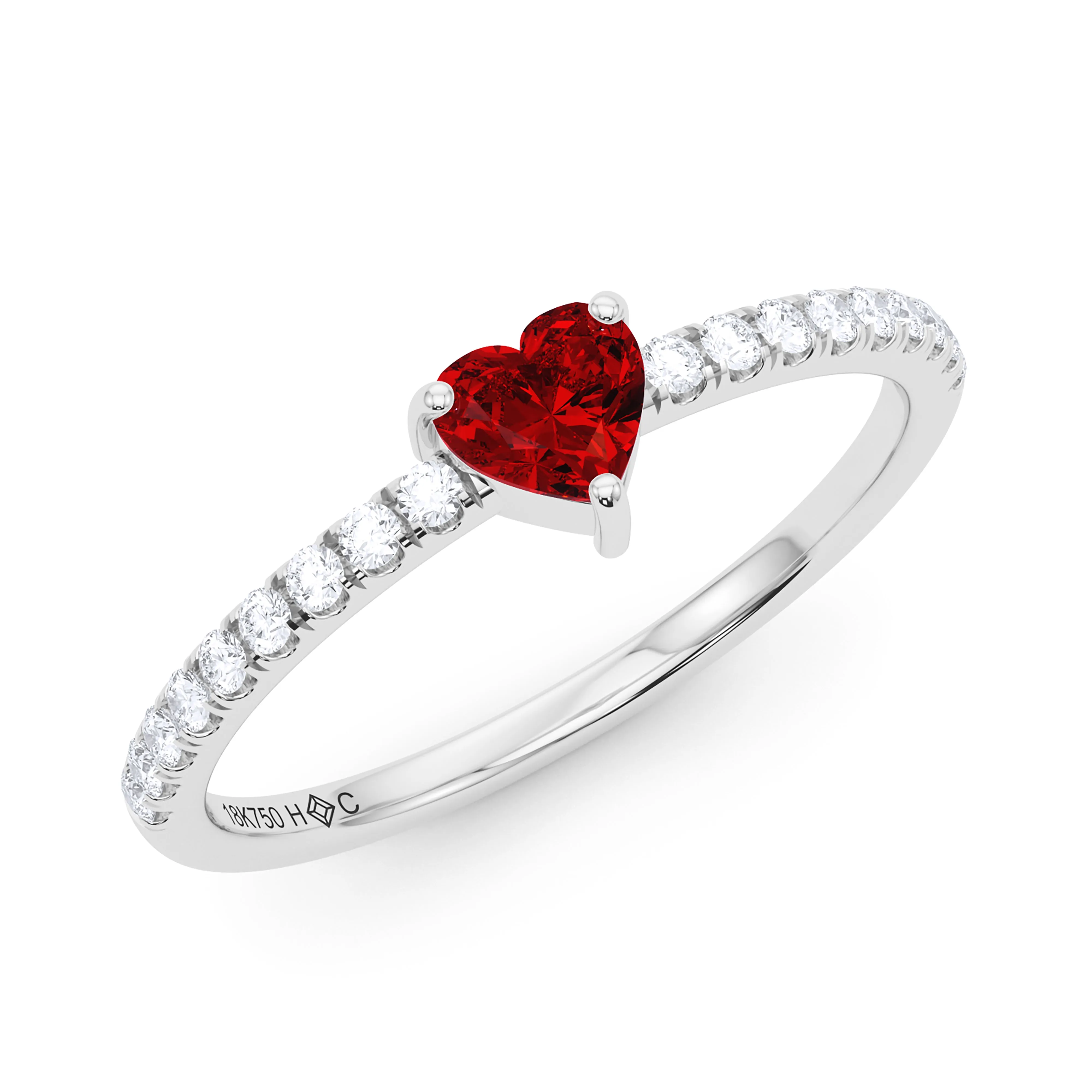 Heart Birthstone and Pave Lab Grown Diamond Ring